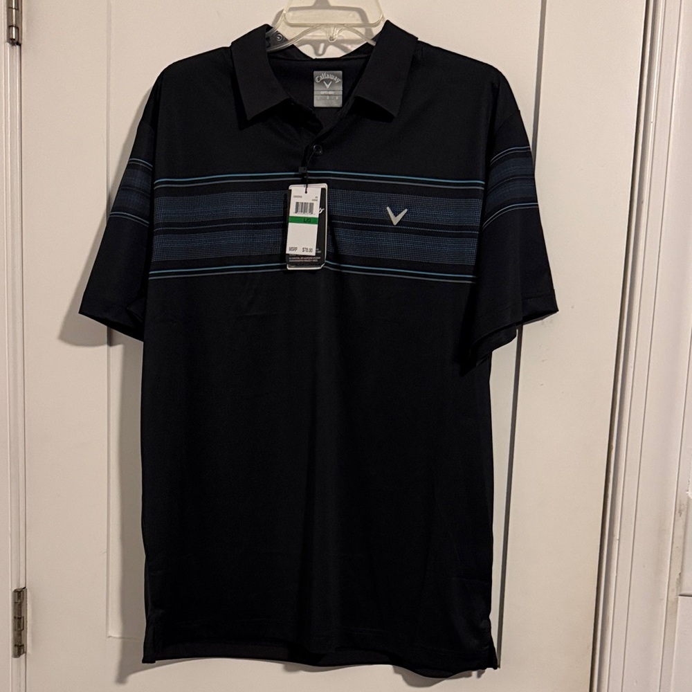 Callaway Men’s Black Polo with Navy Stripe Detail
